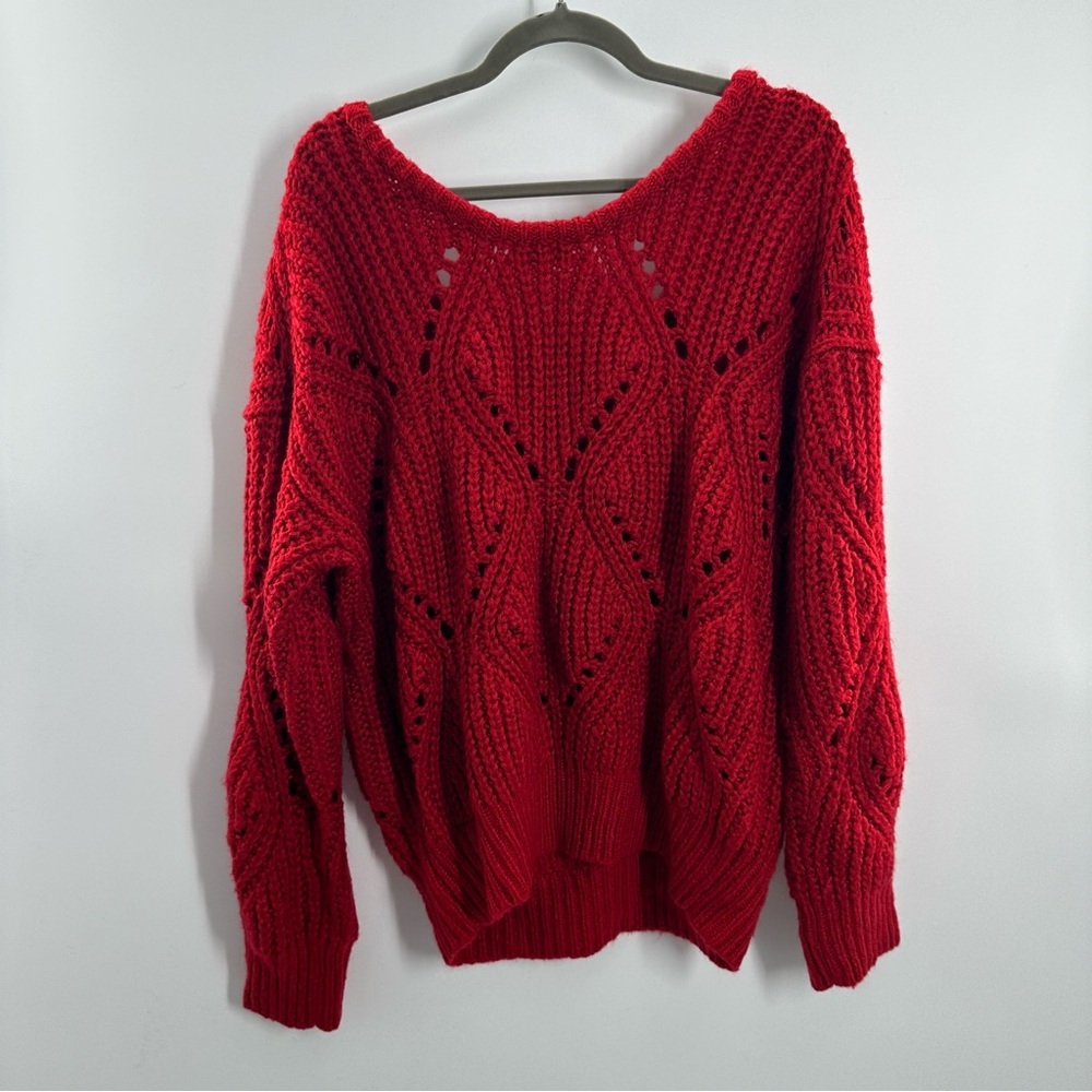 FRNCH Red Knit V Neck Sweater - Picture 8 of 8